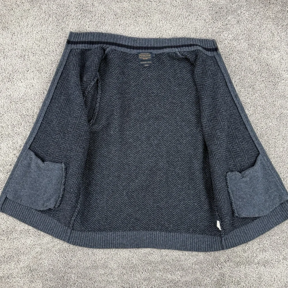 Pendleton Shetland Wool Sweater Men's L Herringbone Washable Full Zip Mock Neck